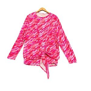 Belle by Kim Gravel‎ Two Pc Tie Front Cardigan with Tank Blouse Top Pink Camo 1X